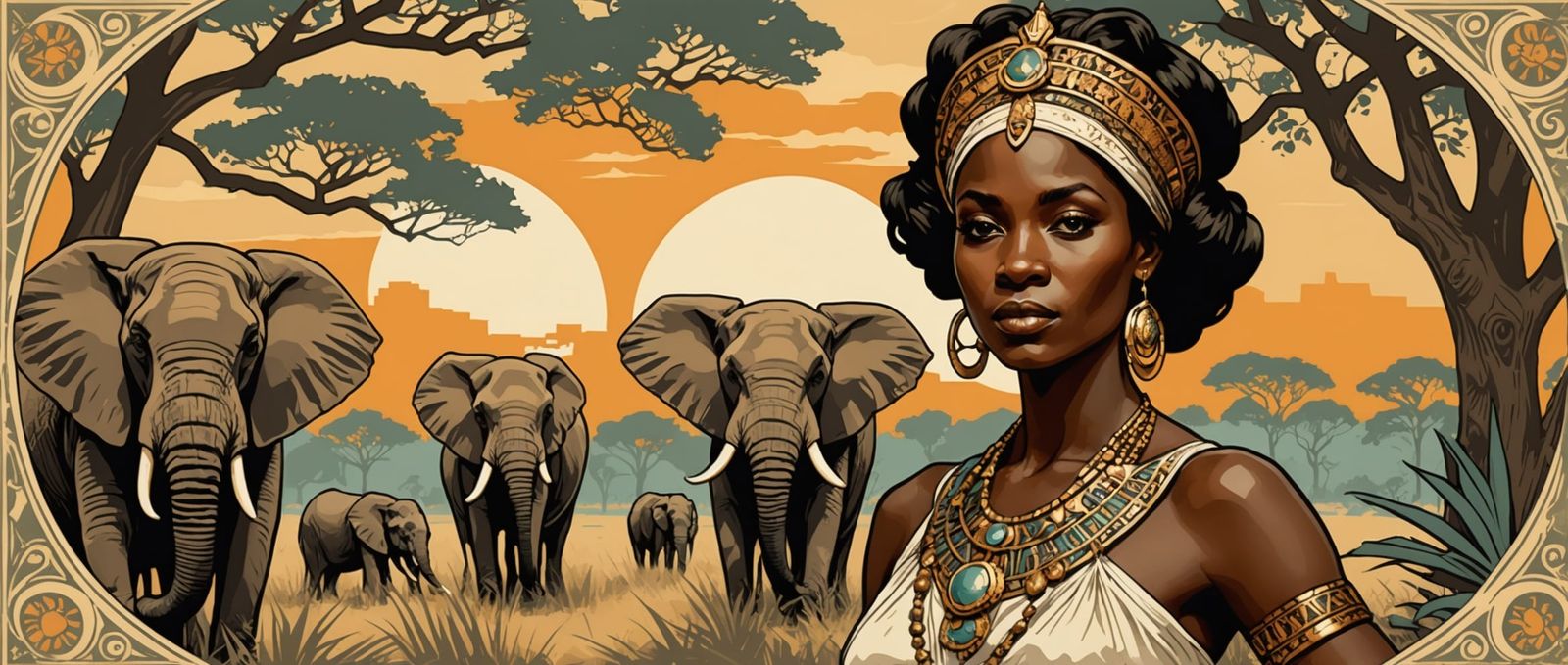 African Queen Art Nouveau Poster