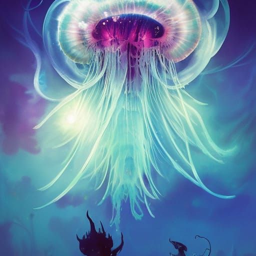 Luminescent Cosmic Jellyfish in Psychedelic Pop Art