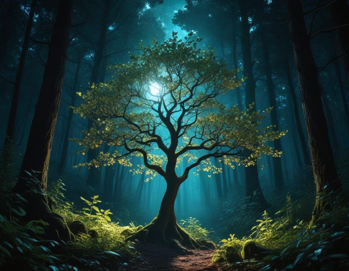 Ethereal Crystal Tree in Cosmic Forest