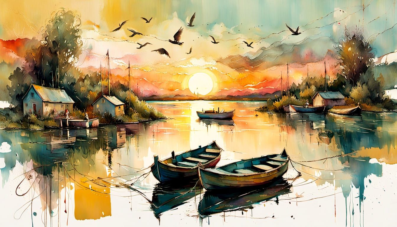 Vibrant Lake Landscape in Golden Hour