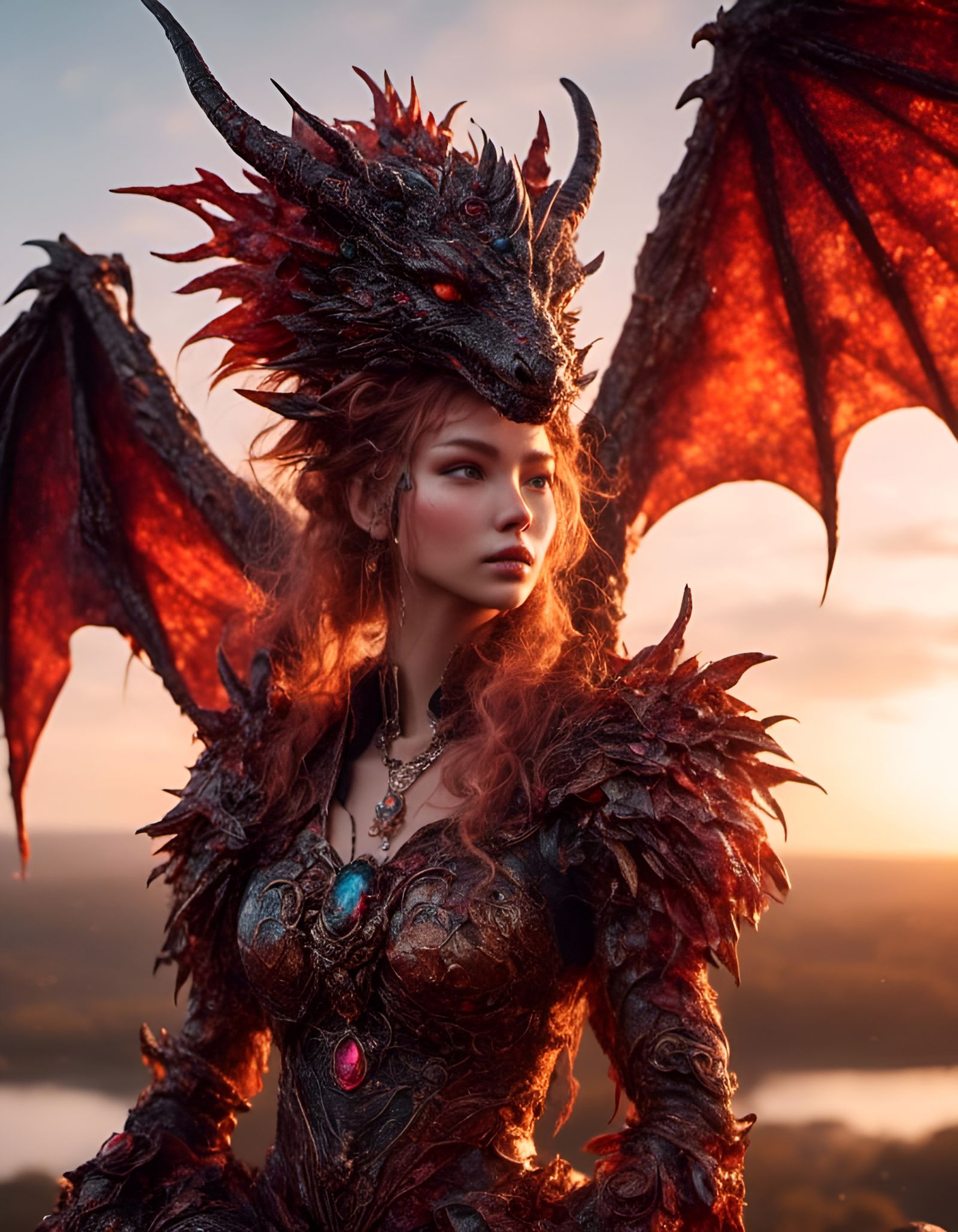 Dragon Princess Textile Sculpture at Sunset