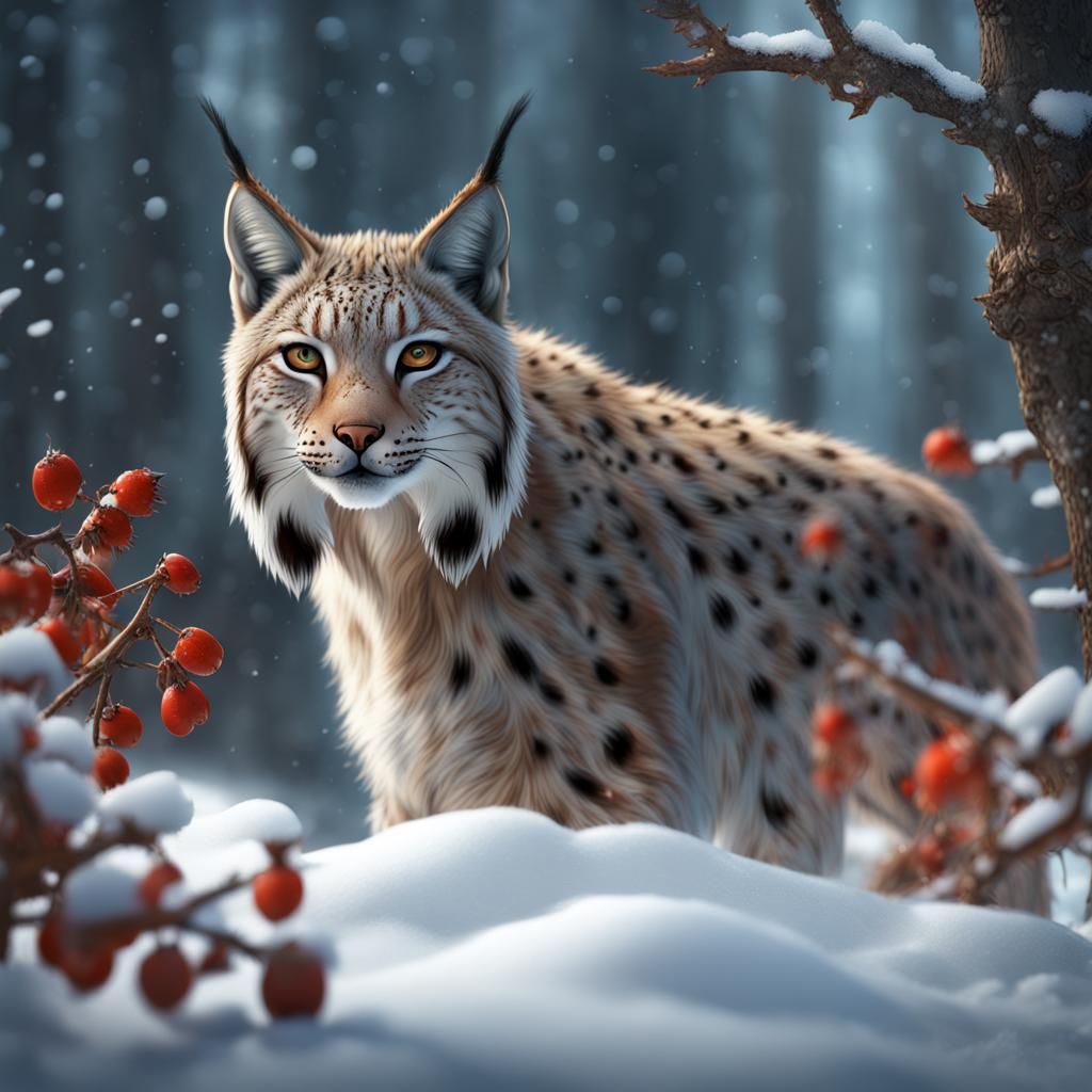 Lynx in Snow: Detailed Matte Painting