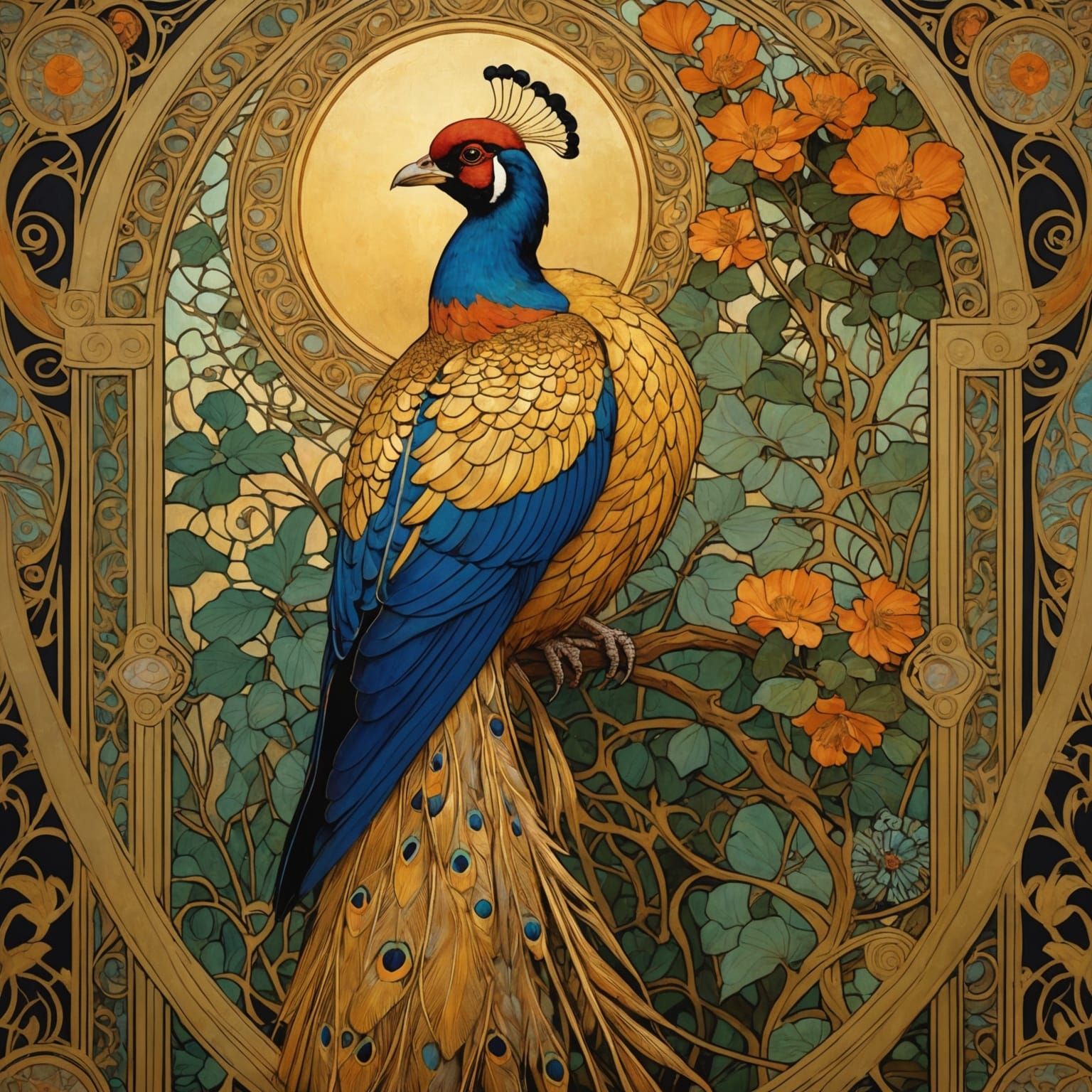 Golden Pheasant in Art Nouveau Style