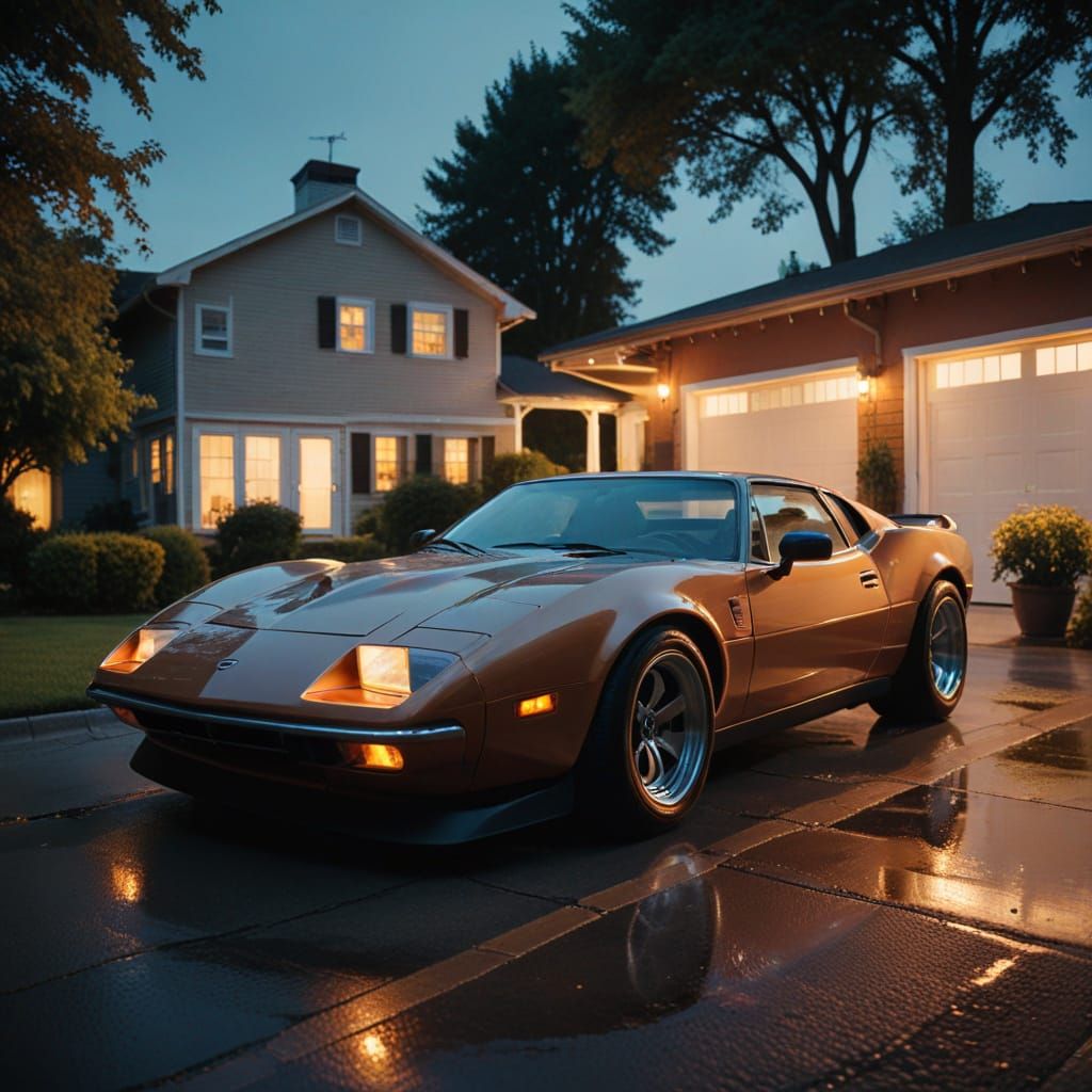 Sensual Woman Washes Orange Sports Car in Warm Summer Light