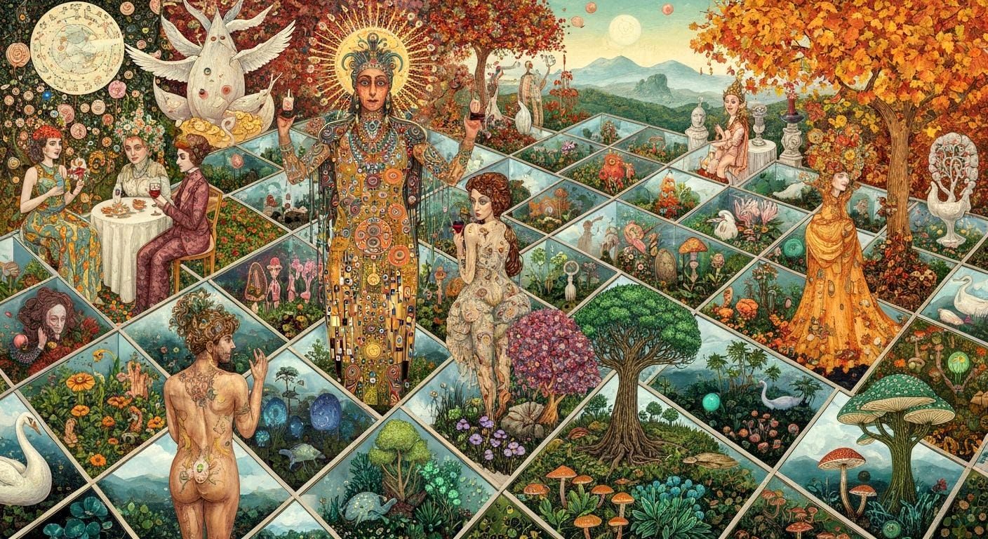 Mystical Shaman in Mirror Labyrinth of Dreamlike Realities