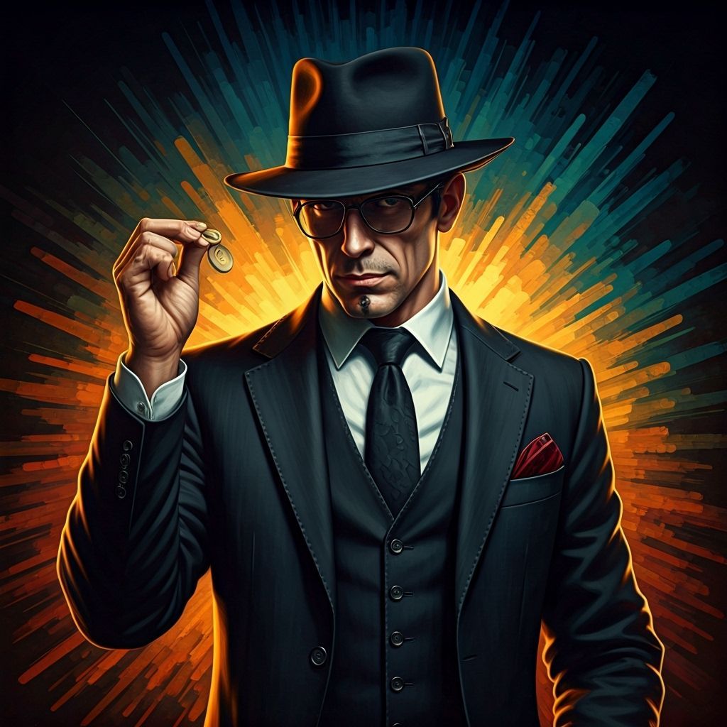 Gambler Flipping Coin in Fedora and Suit