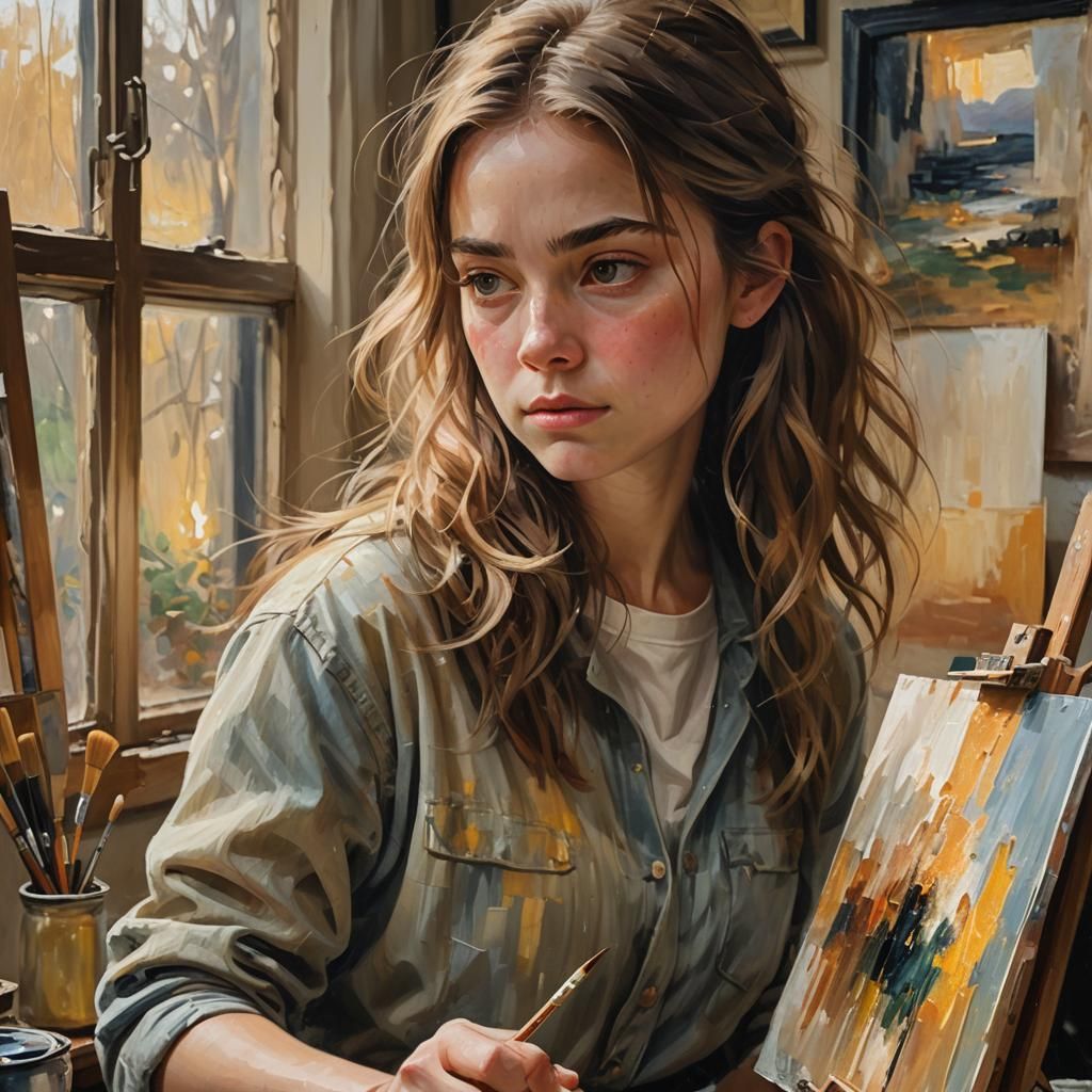 Emma Painting in Oil with Impressionist Brushstrokes