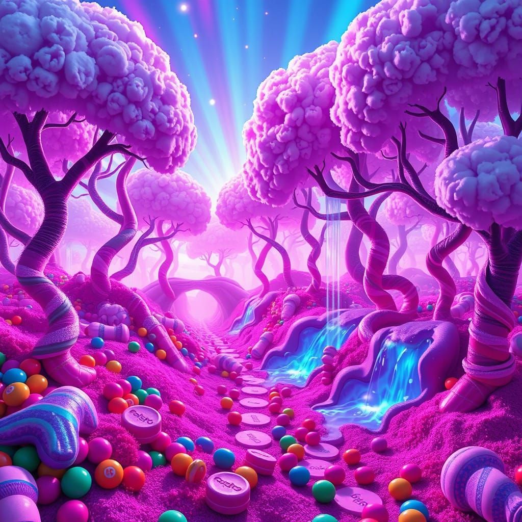 Surreal Candy Landscape in Synthwave Style