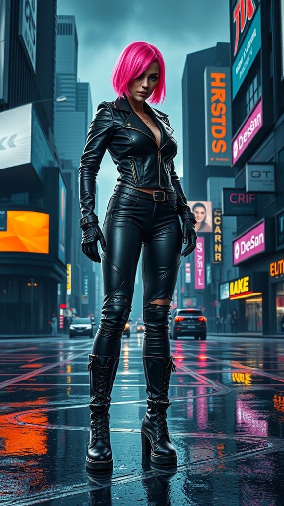 Cyberpunk Athlete Defies the Rainy City