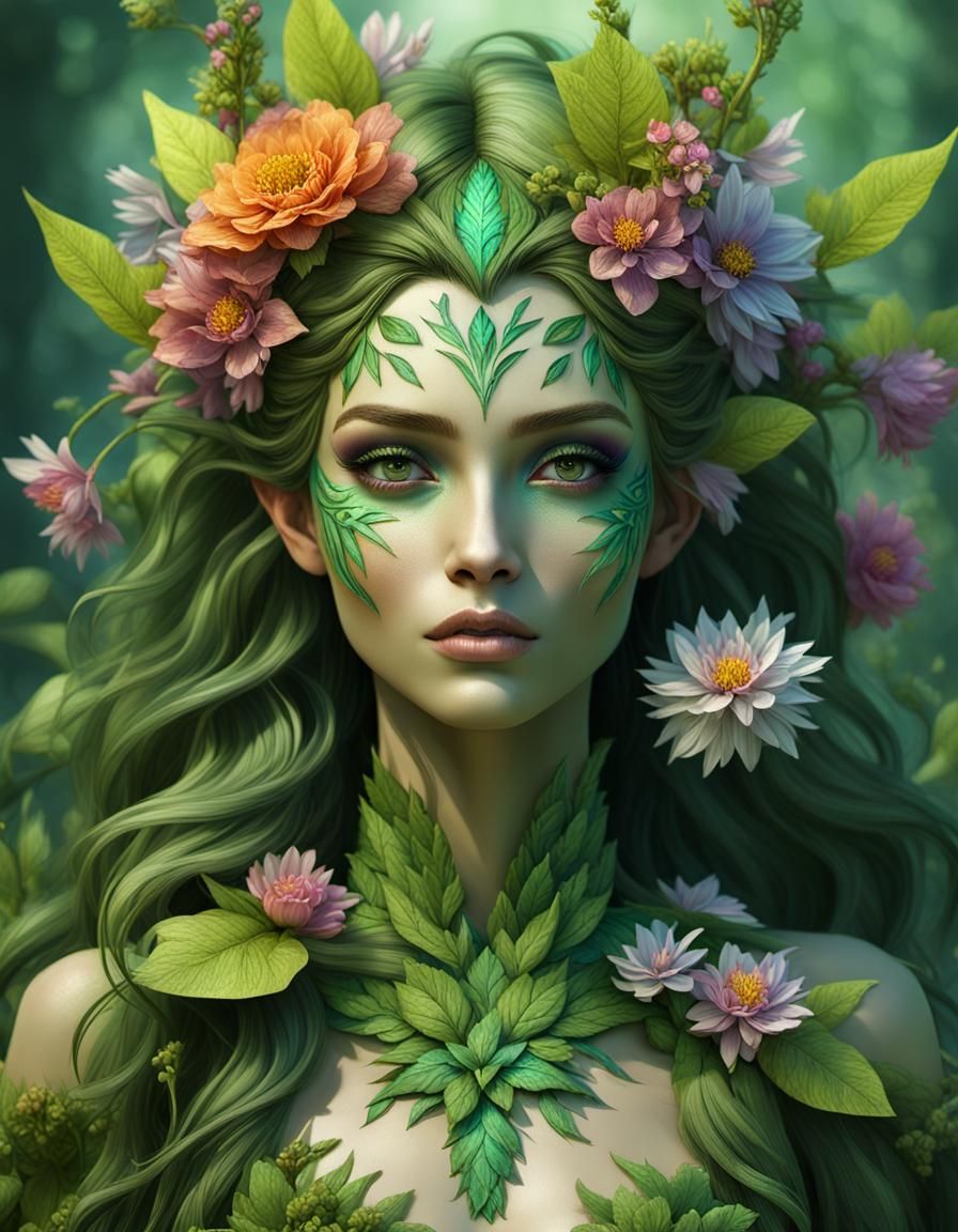 Floral Dryad in Oil Painting Style