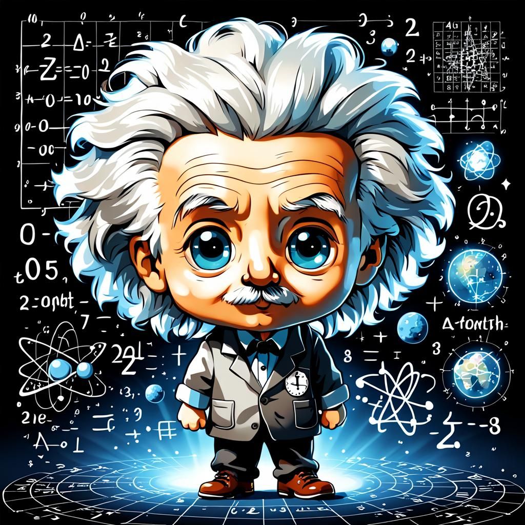 Adorable Chibi Einstein with Math Background