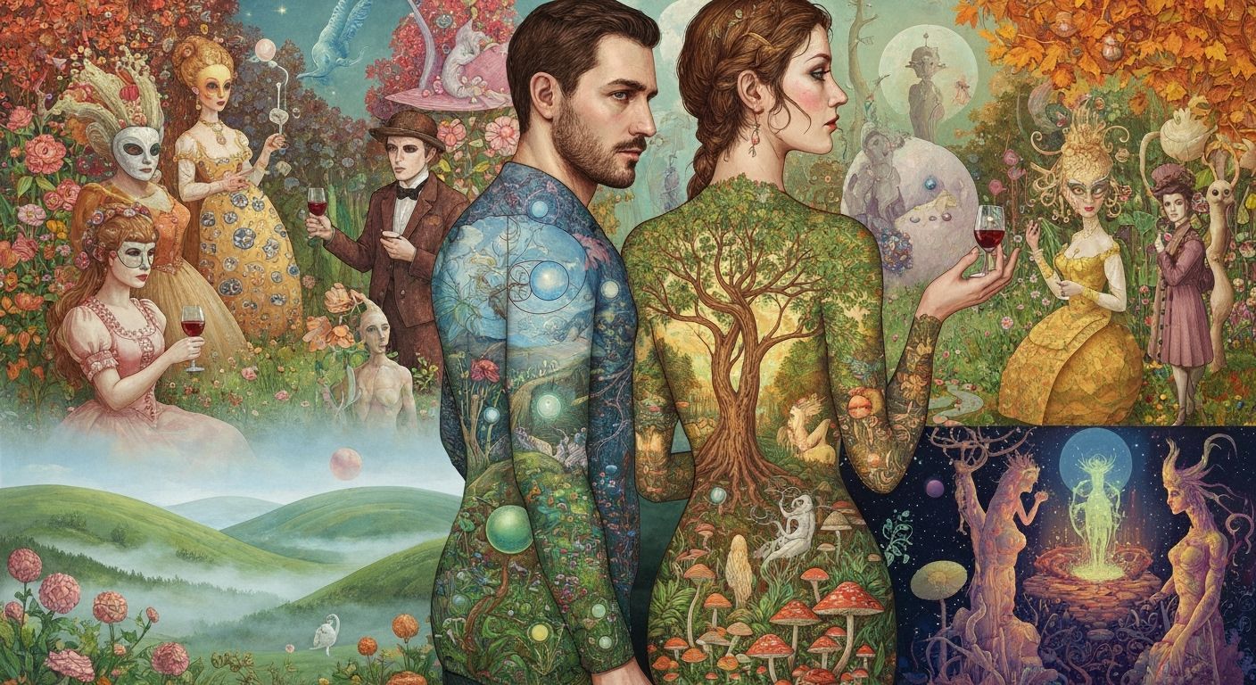 Surreal Garden Party: A Klimt-Inspired Dreamscape
