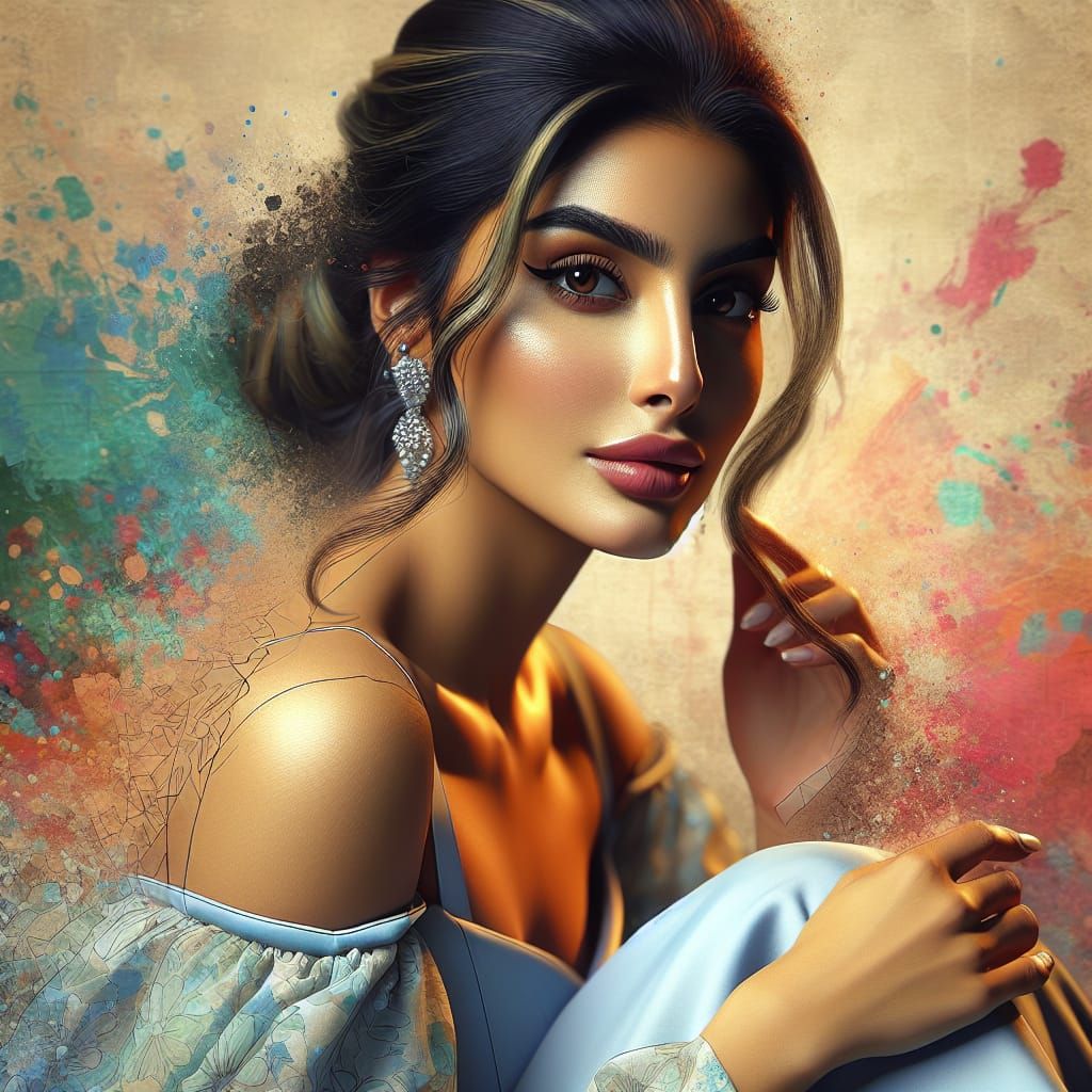 Gorgeous Woman in Floral Dress, Hyperrealistic Art