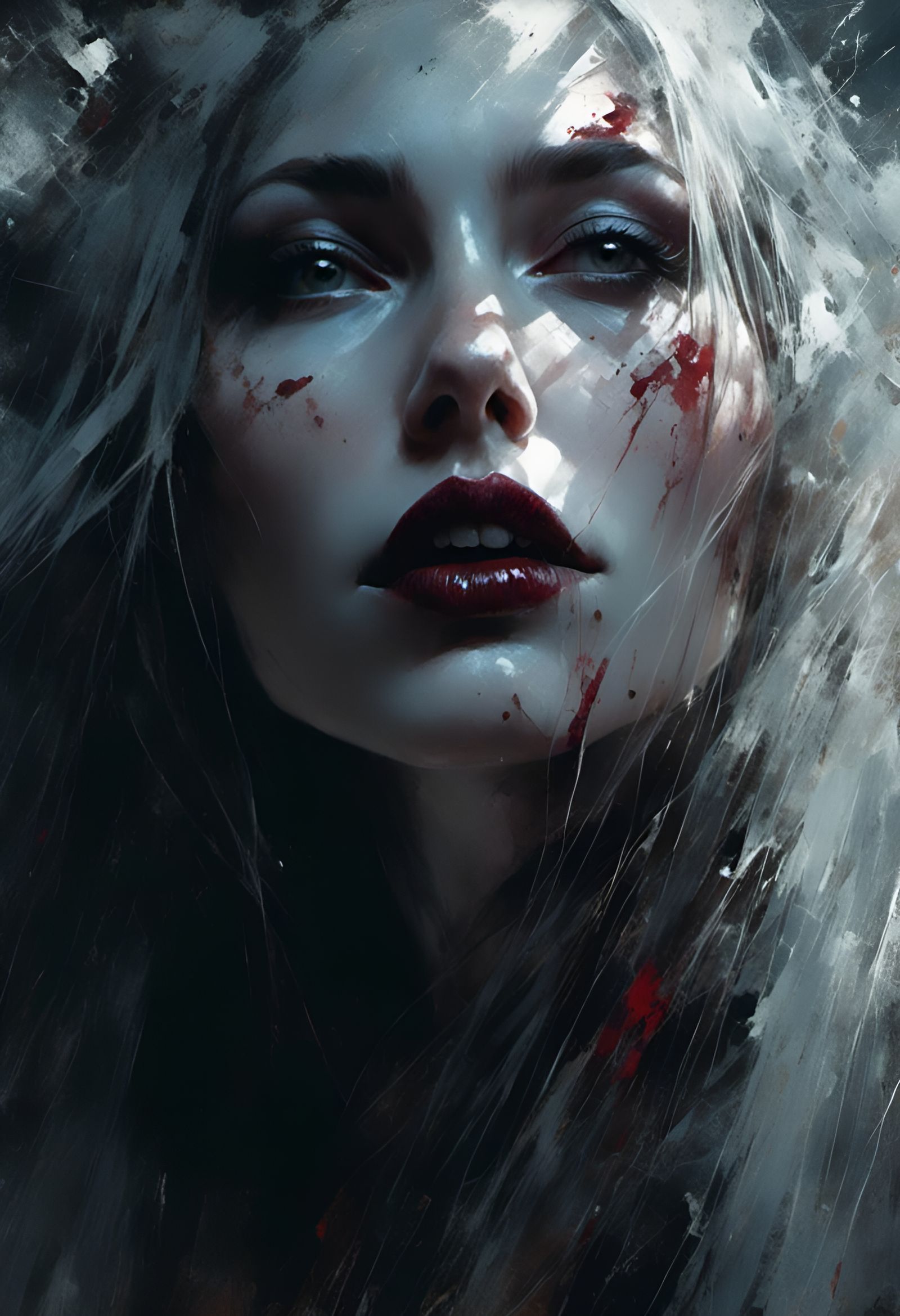 Dark Vampire Queen Portrait in Macabre Oil Painting