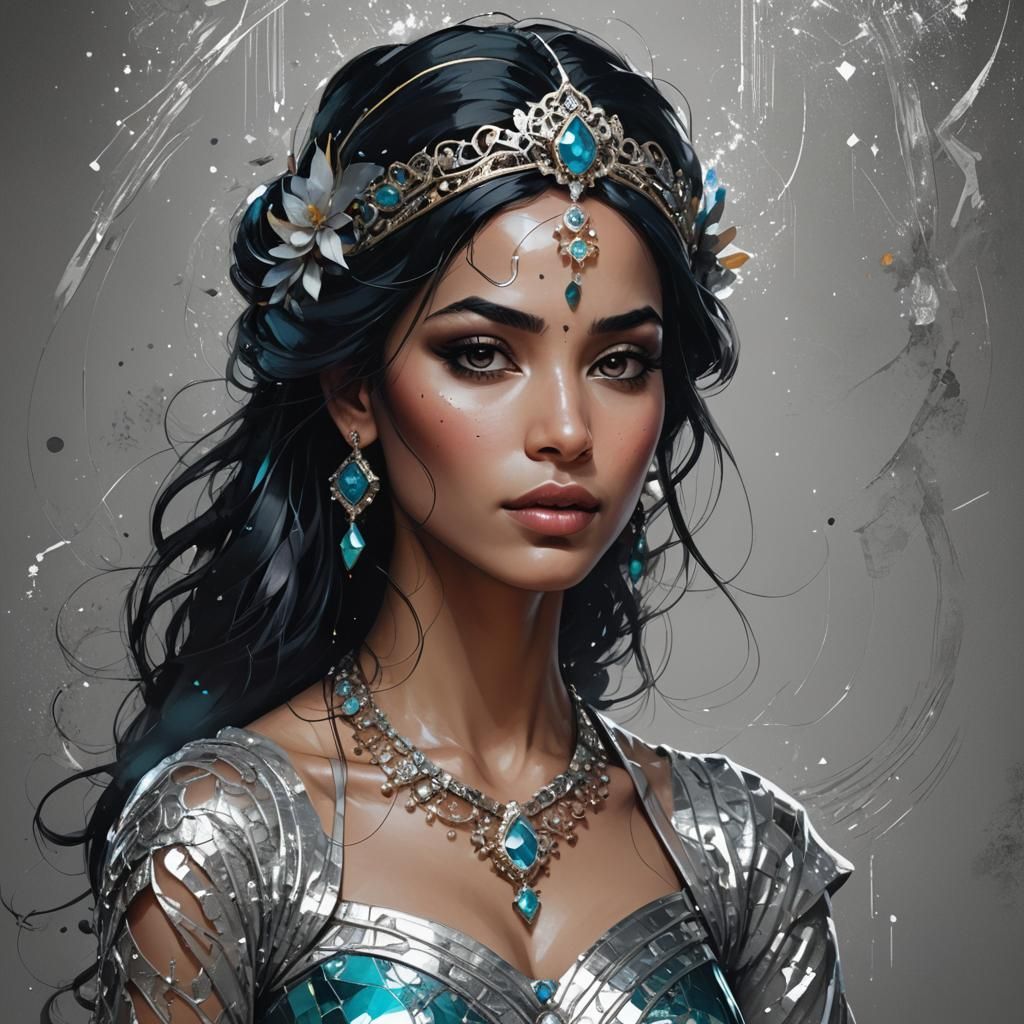 Princess Jasmine Portrait with Silver Filigree