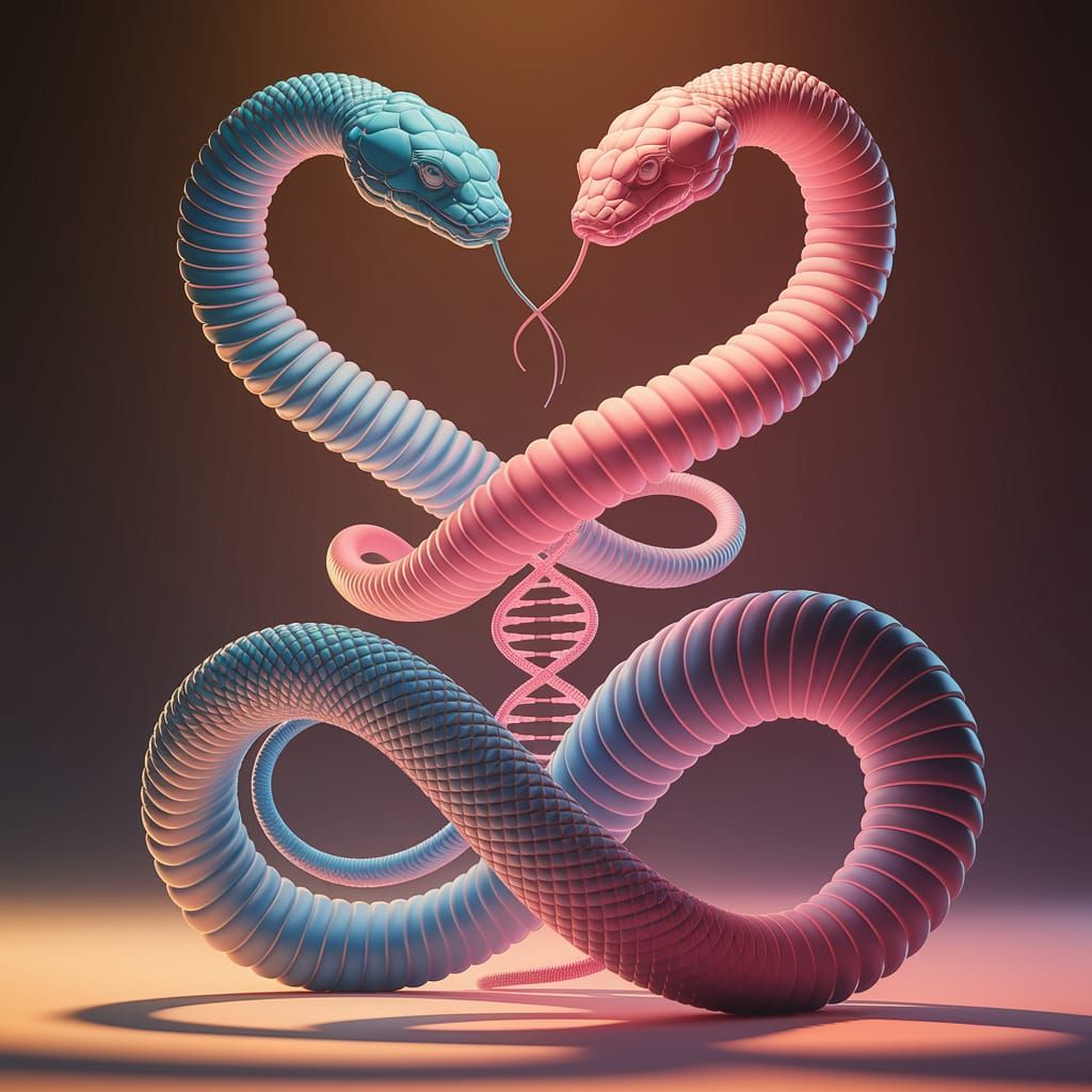 Spiraling Union of Shakti and Shiva: Blue and Pink Serpents ...