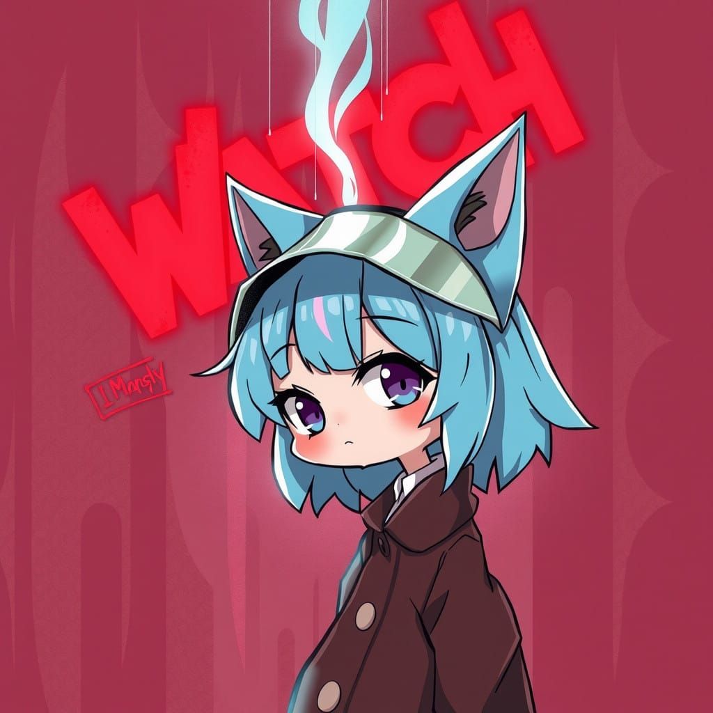 Surrealist Graffiti Chibi Cat Girl Shrugs Off Watch List wit...