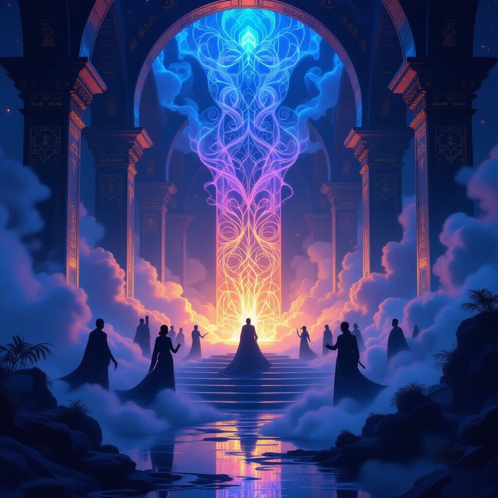 Africanfuturist Opera Scene in Ethereal Mist