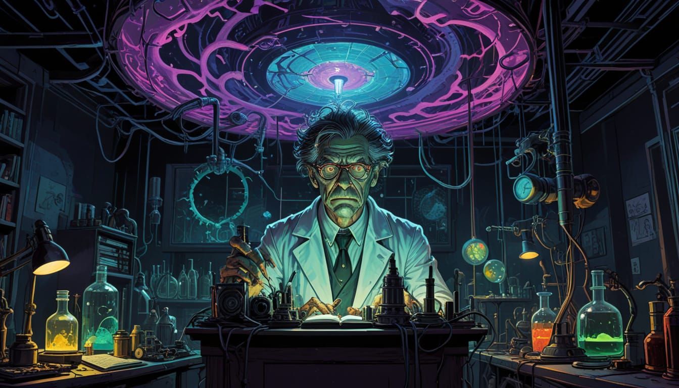 Retro Comic Book Scientist Unleashes Monster in Classic Illu...