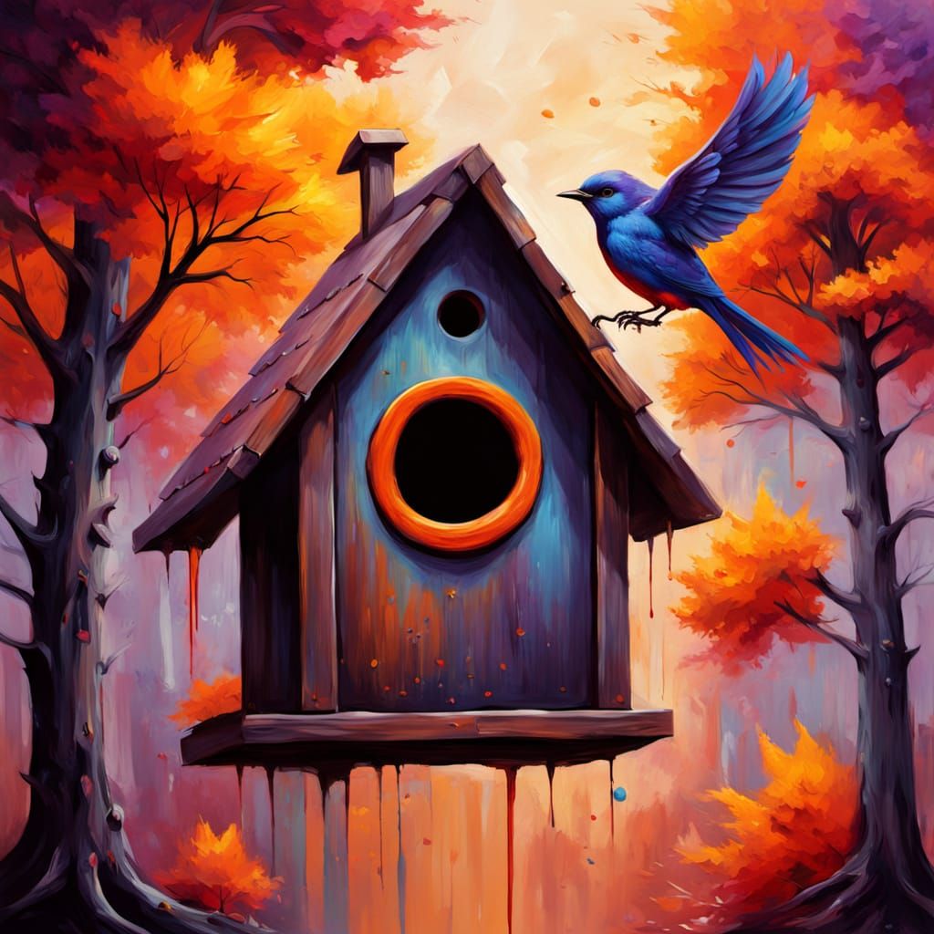 Hyperrealistic Birdhouse in Dark Fantasy Oil Painting