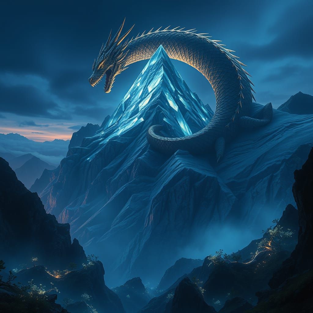 Ancient Dragon on Crystalline Peak in Epic Fantasy Style