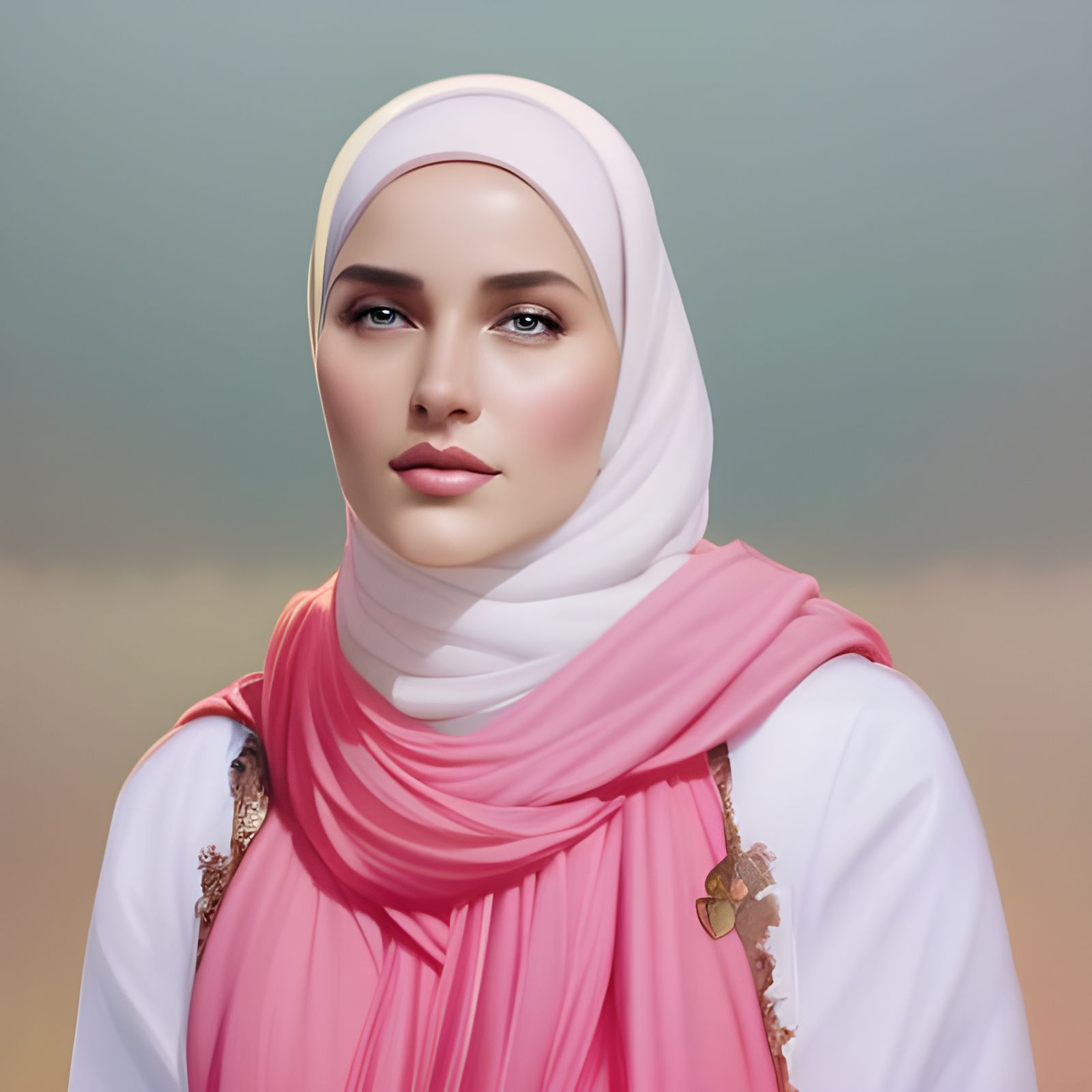 Beautiful Woman in Hijab Portrait, Digital Art