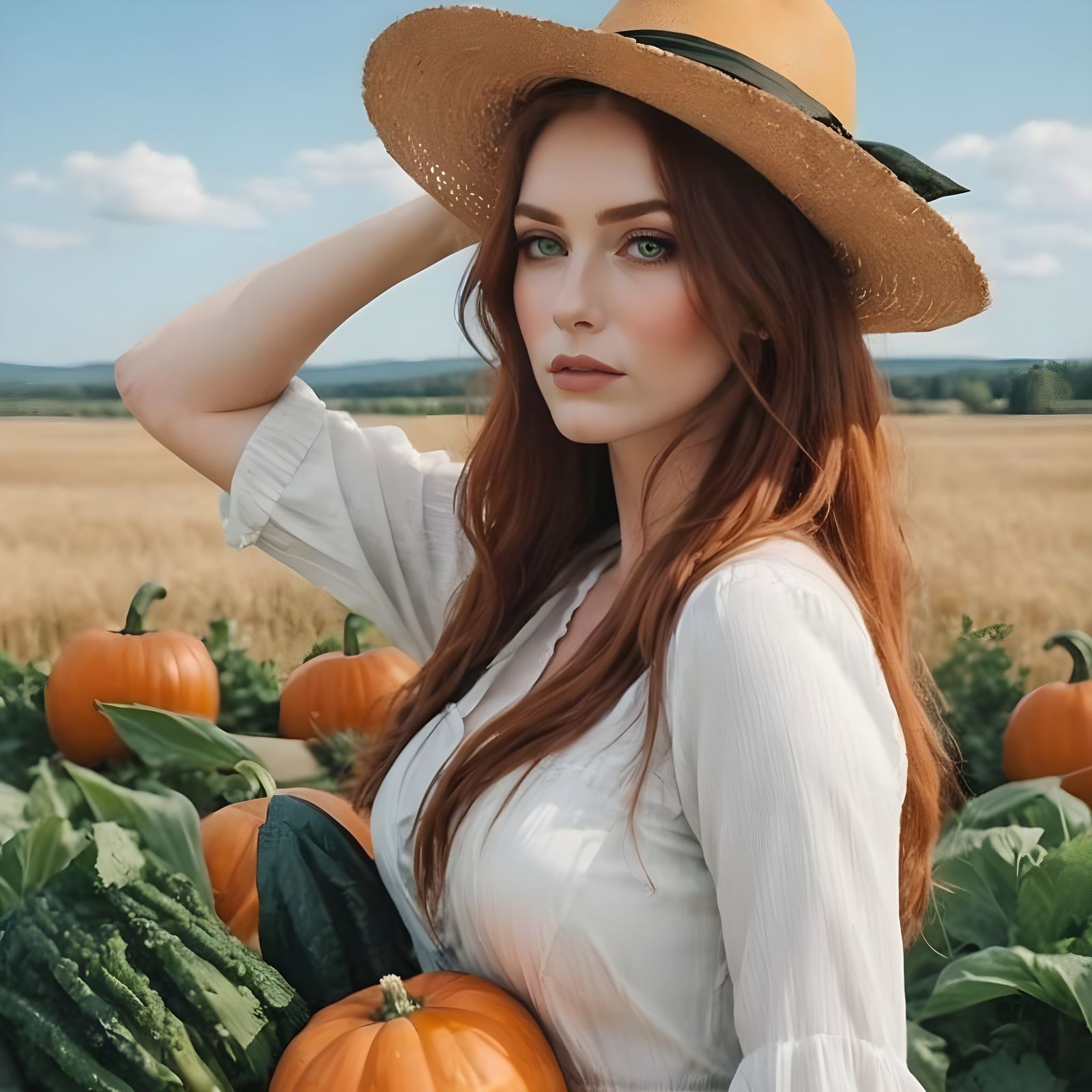 Enigmatic Woman with Carrot Red Hair and Green Eyes