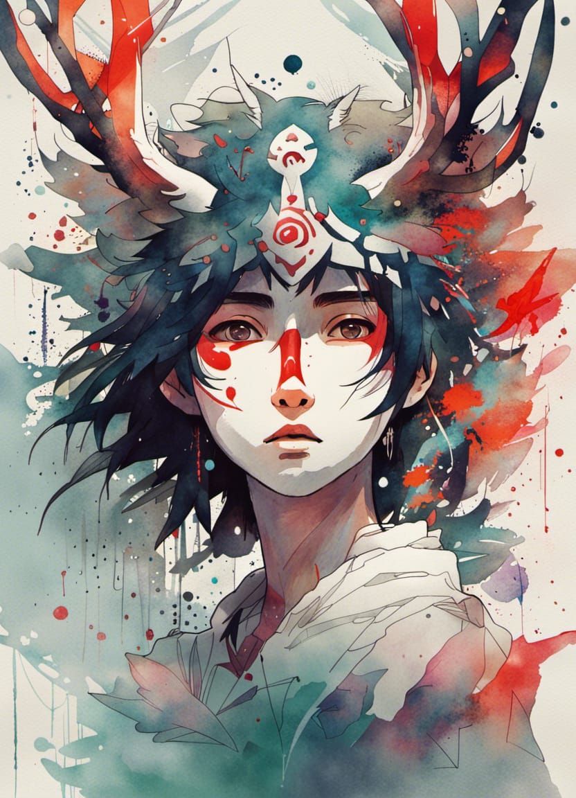 Princess Mononoke in Anime Watercolour Style