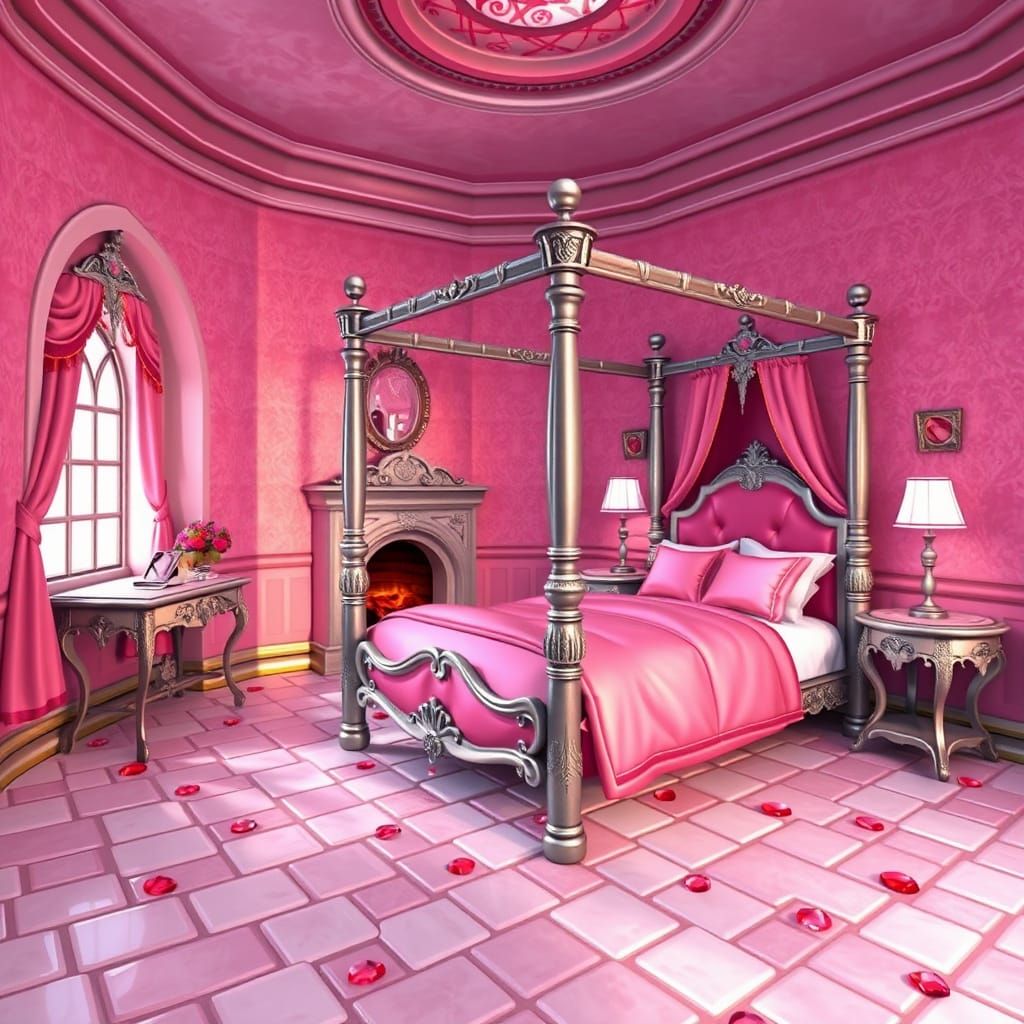 Pink Princess Bedroom in WoW Video Game Style