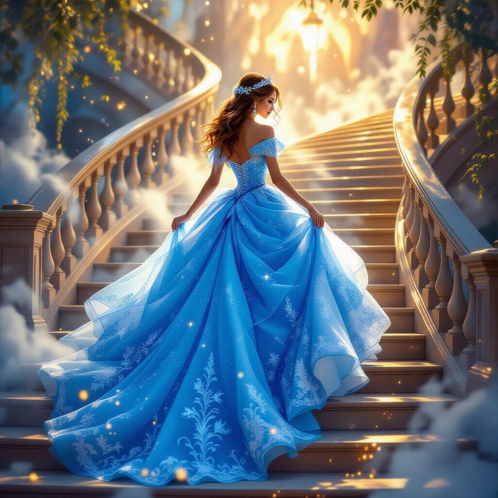 Enchanting Princess in Blue Gown, Painterly Style
