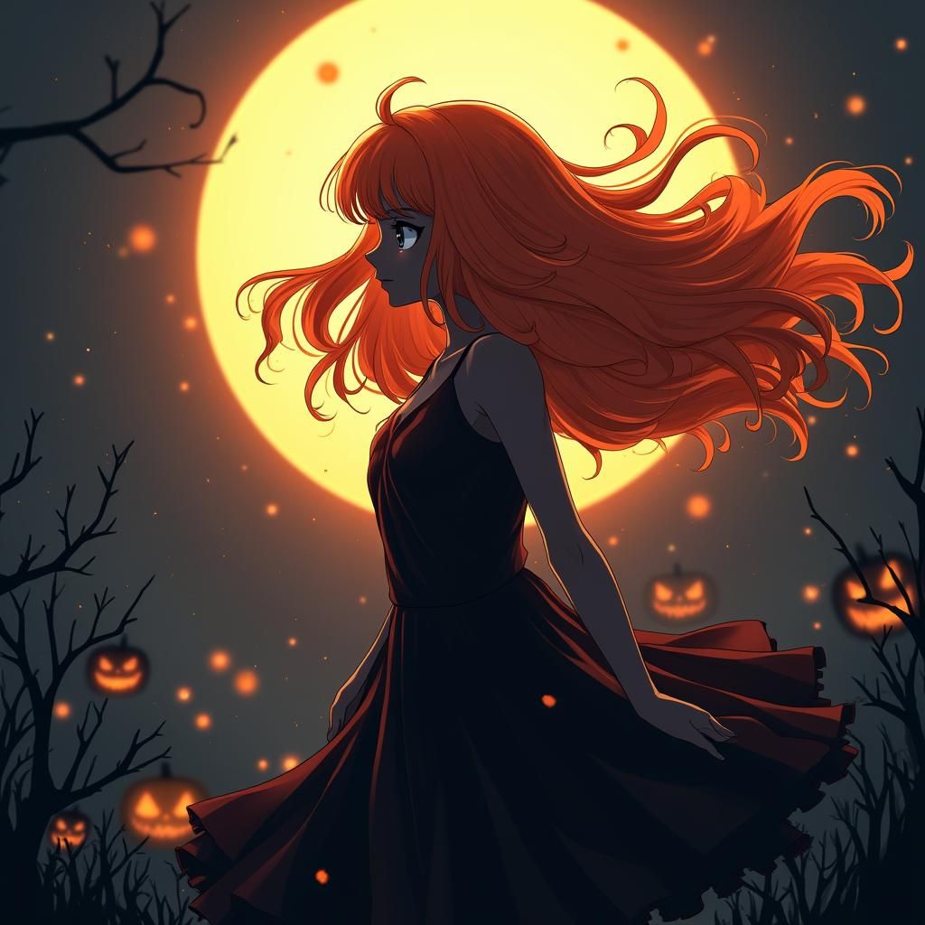 Halloween Anime Girl with Orange Hair in Studio Trigger Styl...