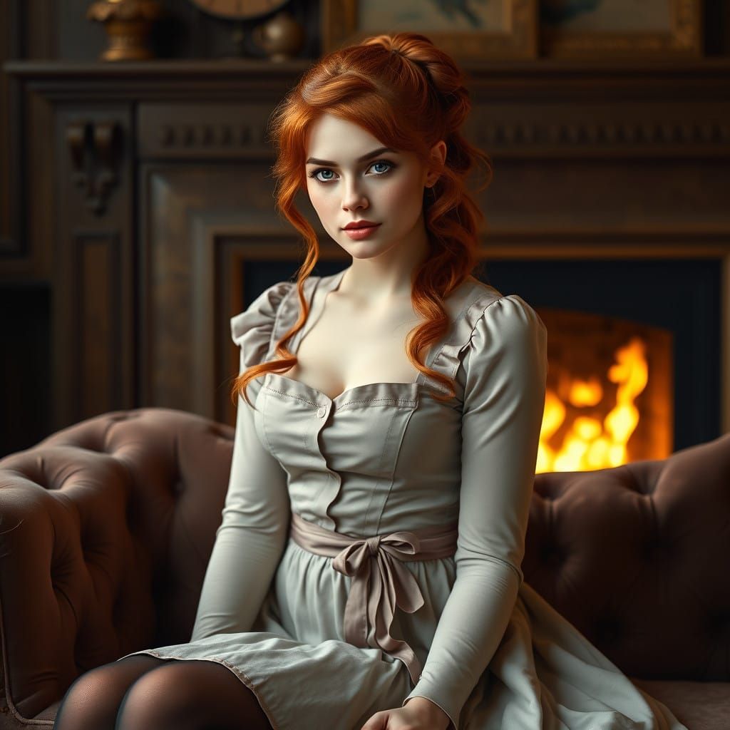 Elegant Victorian Woman in Fiery Red Hair