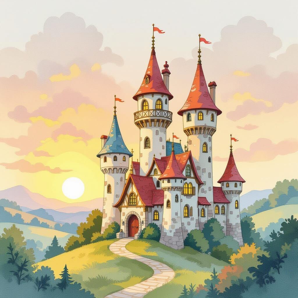 Storybook illustration morning towers