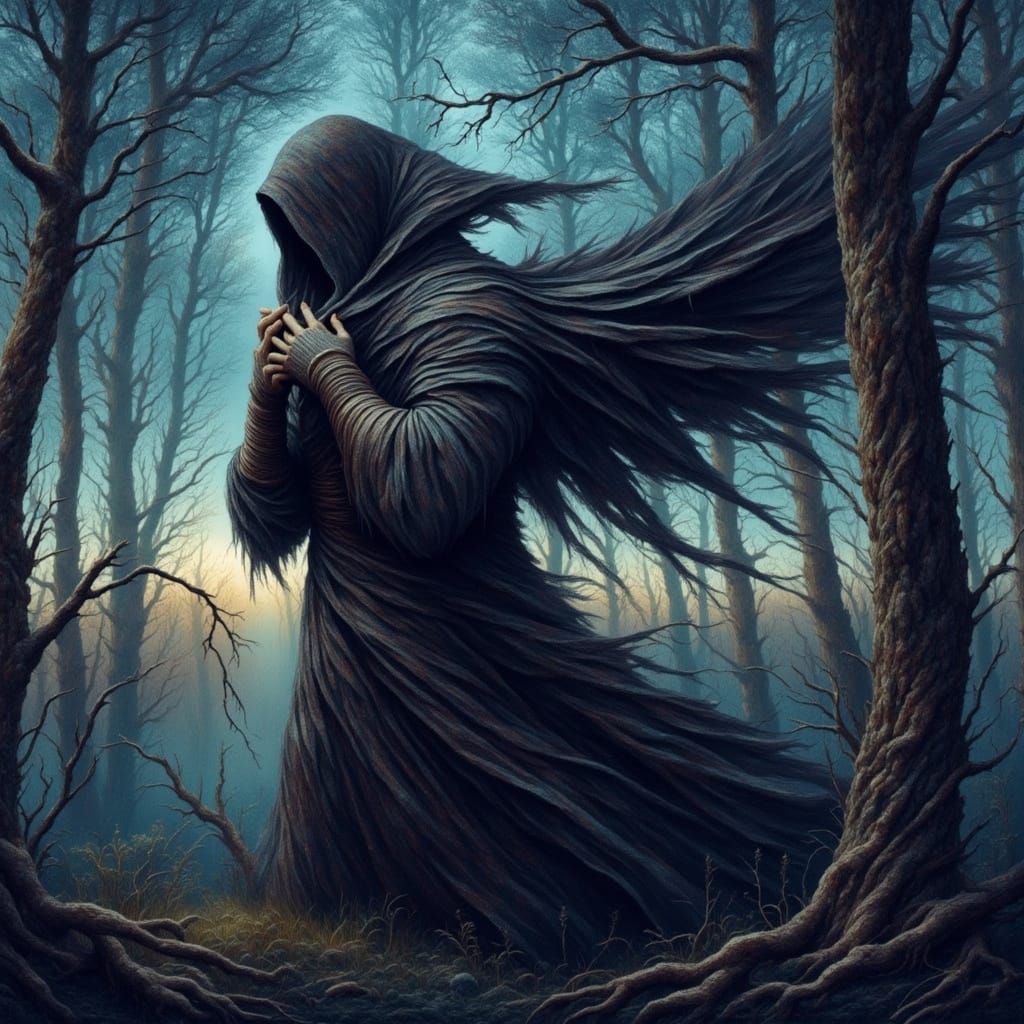 Phantom Hunter in Misty Forest, Romantic Style