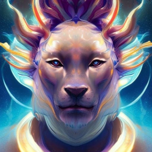 Celestial Lion-Firefly-Starfish God in Hyperdetailed Portrai...