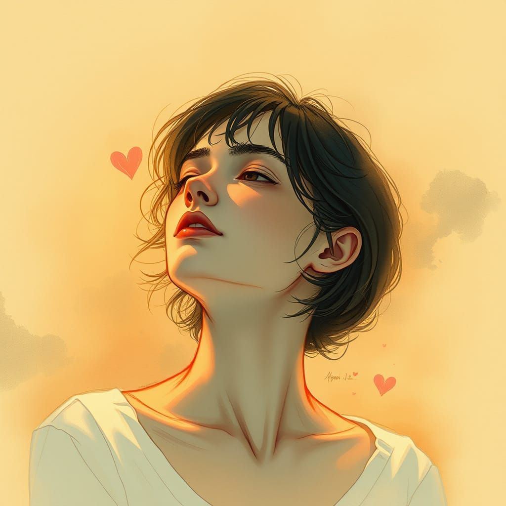 Nostalgic Figure in Soft Light, Illustrative Style