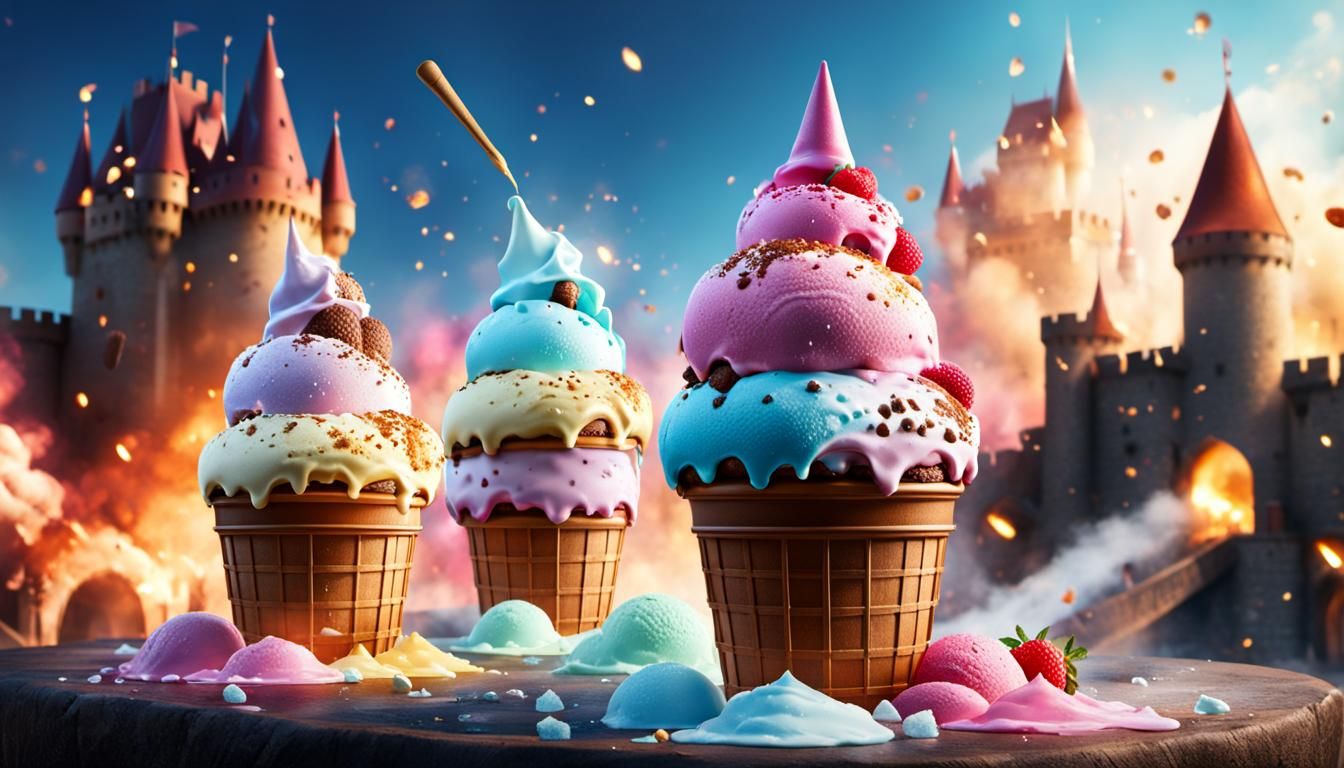 Ice Cream Trebuchet Siege: 8k Concept Art