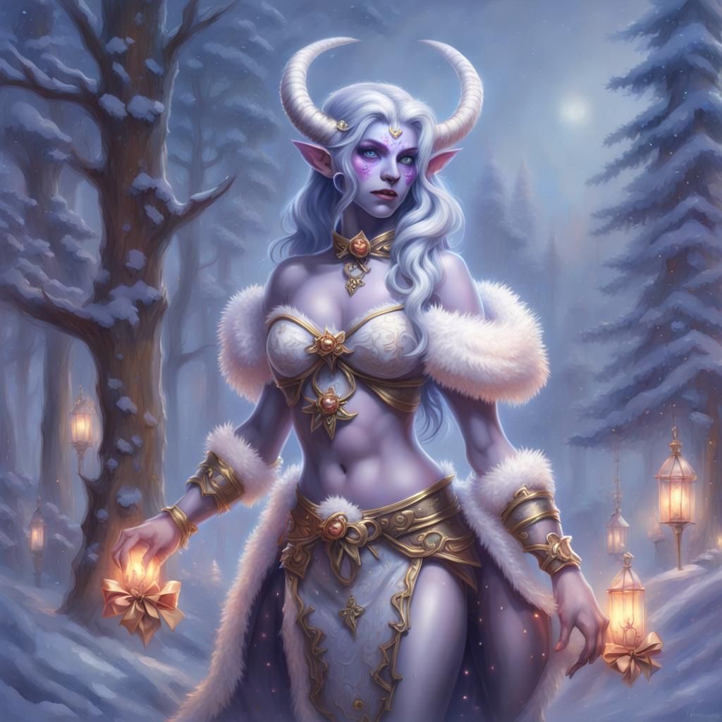 Draenei in Christmas Bows: Ethereal Fantasy Portrait