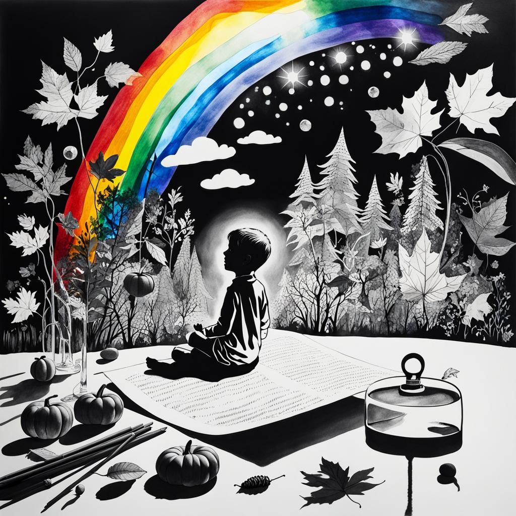 Surreal Dreamer with Rainbow Fairy in Rayograph Style