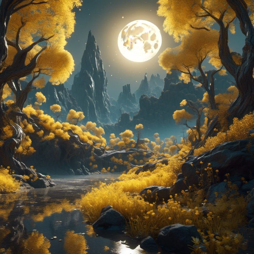 Light Yellow Moon: Detailed Matte Painting