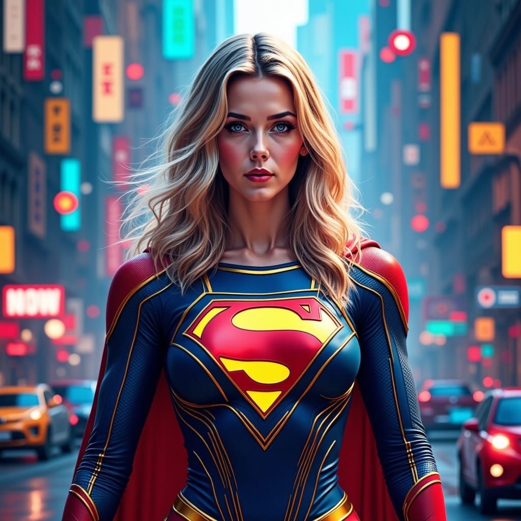 Detailed Supergirl Matte Painting in Deep Color