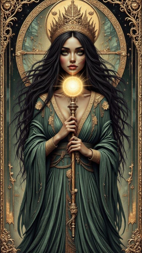 Mystical High Priestess in Art Nouveau Style