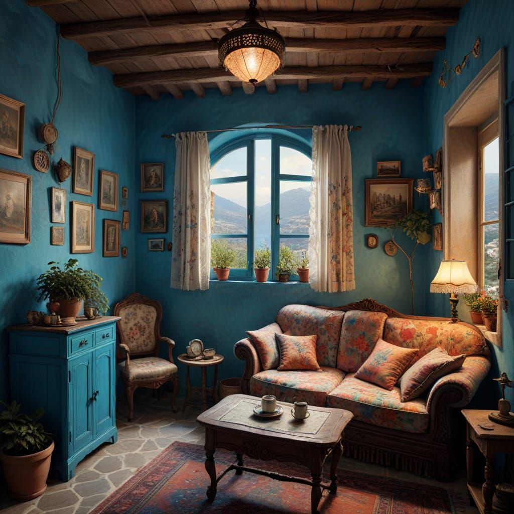 Vibrant Aegean Village House in 90s Style