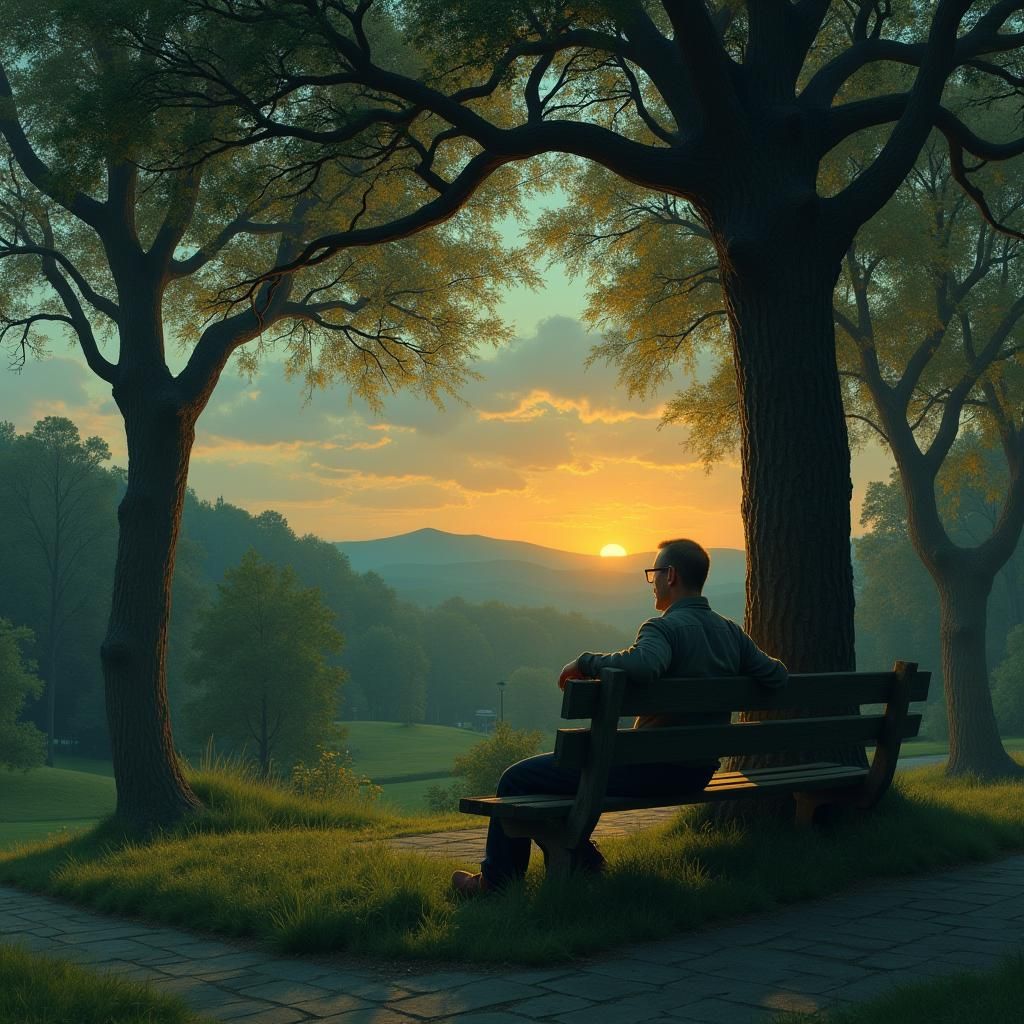 Solitary Figure in Park at Dusk: Evocative Scene