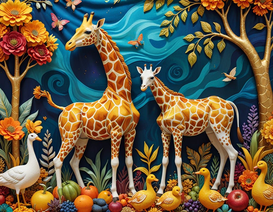 Whimsical Dog-Giraffe & Duck at Fantasy Farmstand