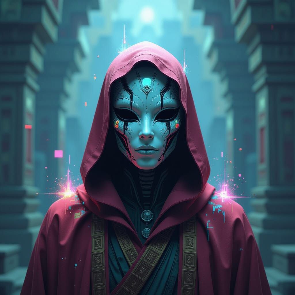 Glitched Alien Portrait in Comic Book Style