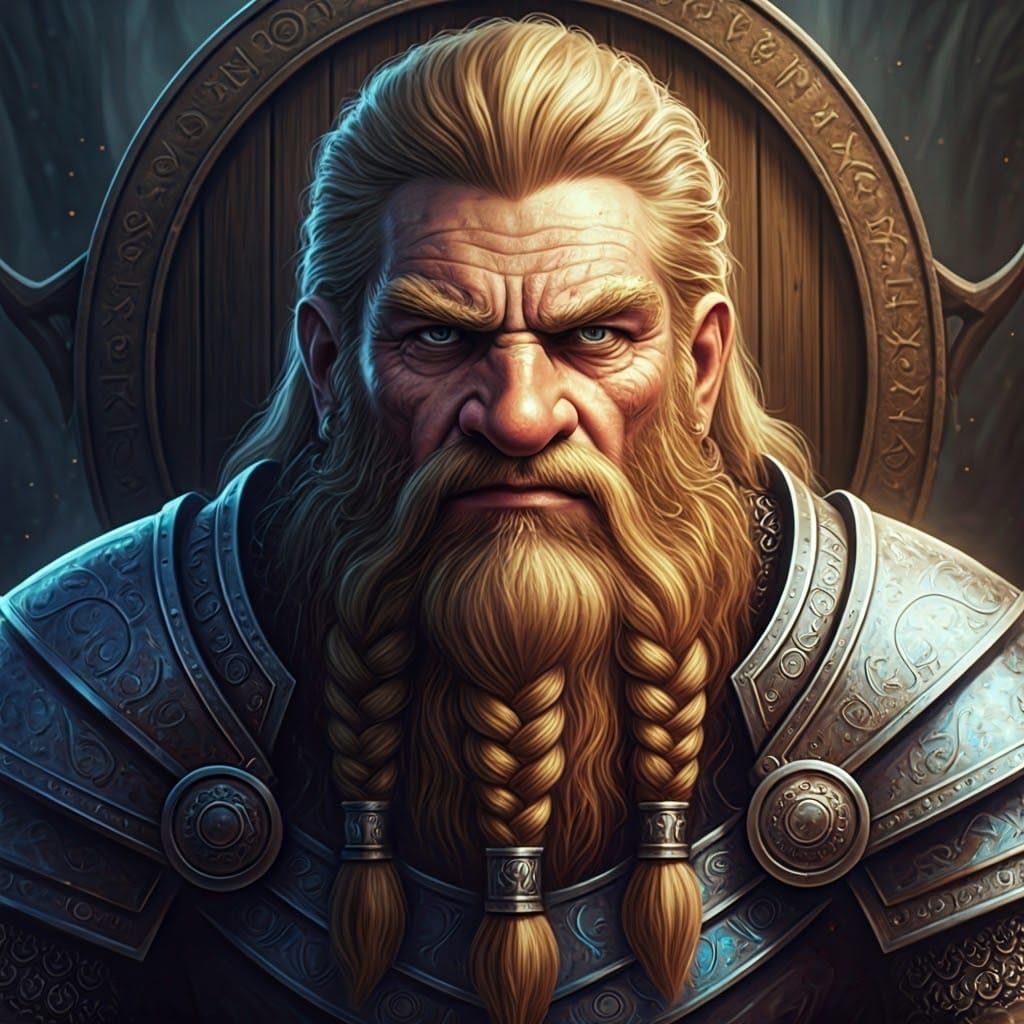 Dwarf Warrior in Blue Chain Mail with Grand Chariot