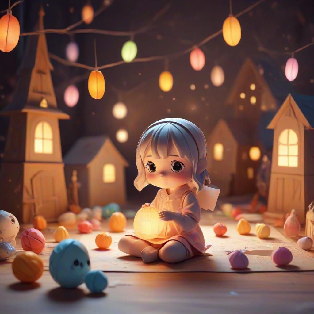 Chibi Ghosts Offer Candy in Papercraft Halloween Scene