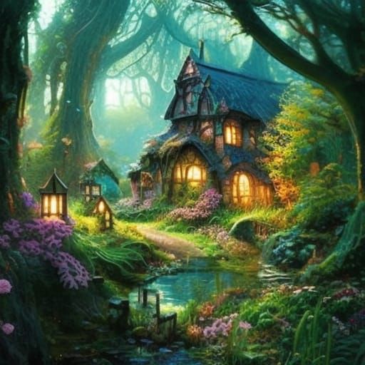 Enchanting Fairy Village with Glowing Accents
