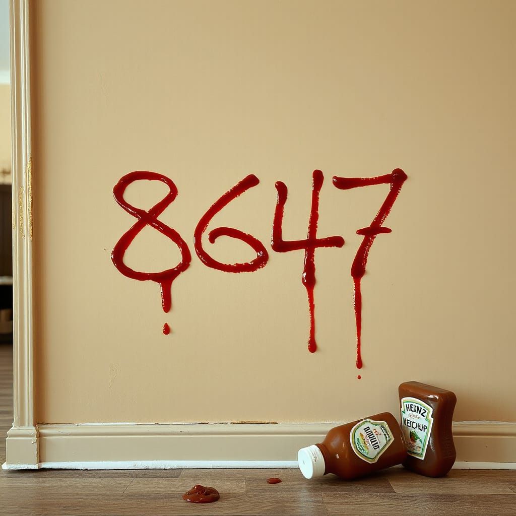 Number 8647 Written in Ketchup